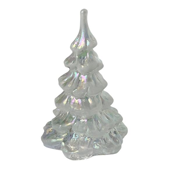 VTG American Fenton Glass CHRISTMAS TREE Small 3" Iridescent Color Gloss White